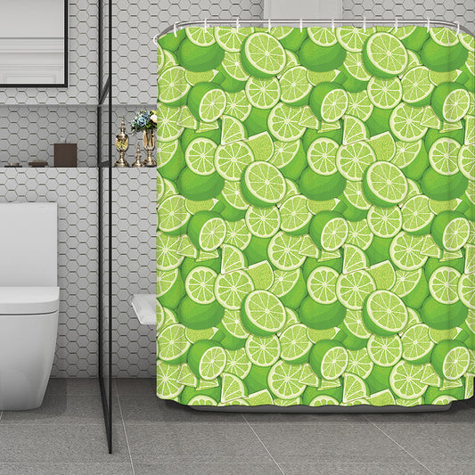 Green Lime Pattern Print Polyester Shower Curtain