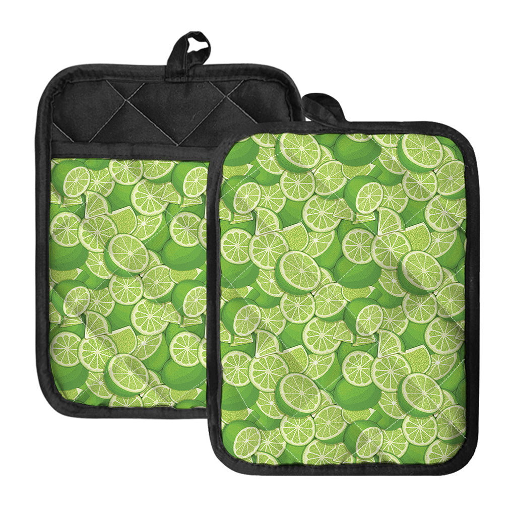 Green Lime Pattern Print Pot Holders With Pocket