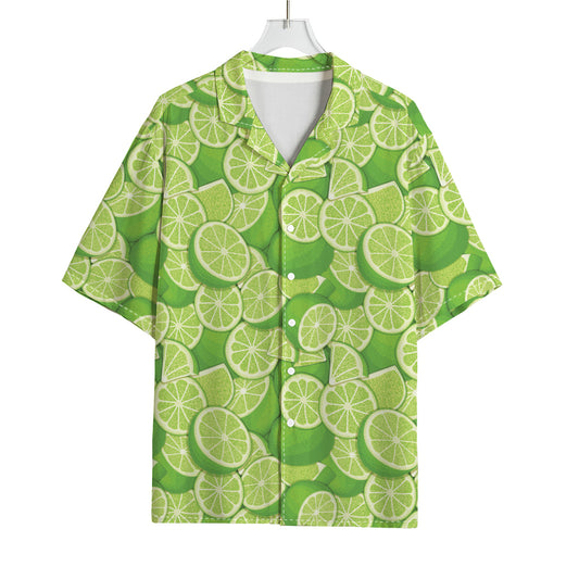 Green Lime Pattern Print Rayon Hawaiian Shirt