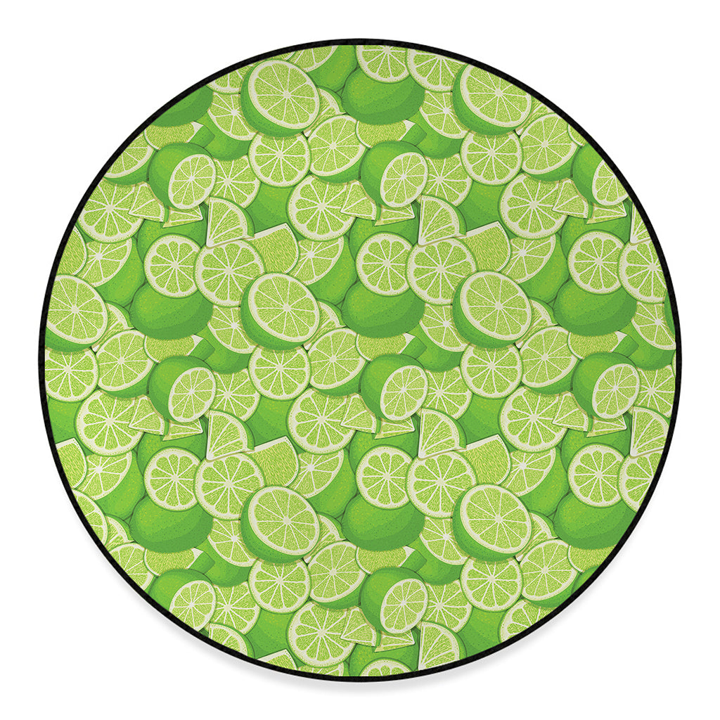 Green Lime Pattern Print Round Floor Mat