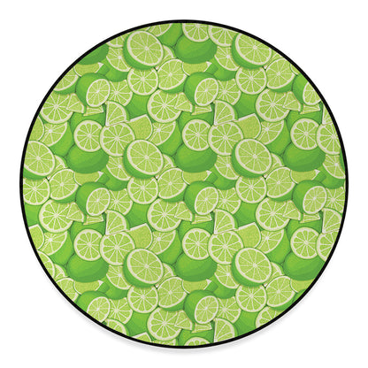 Green Lime Pattern Print Round Floor Mat