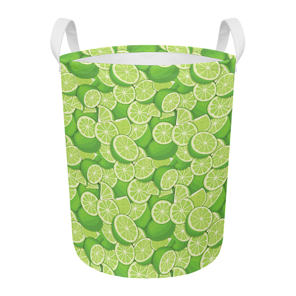 Green Lime Pattern Print Round Laundry Basket