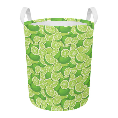 Green Lime Pattern Print Round Laundry Basket