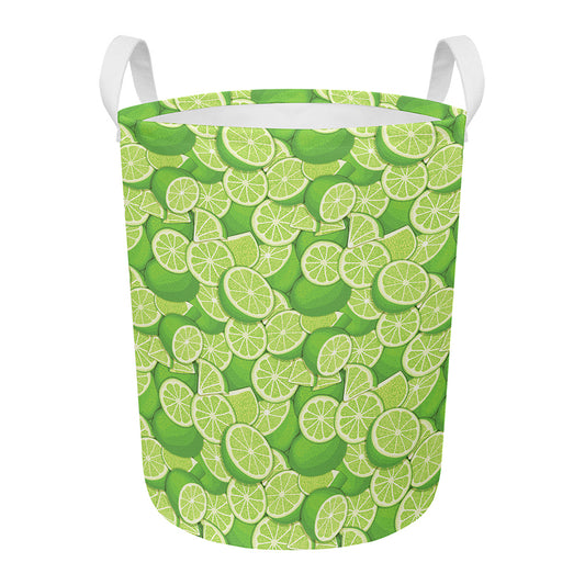 Green Lime Pattern Print Round Laundry Basket