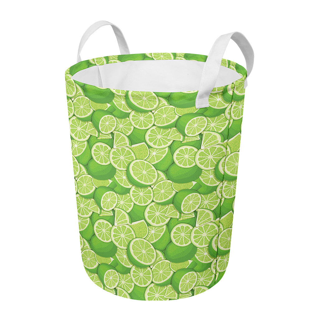 Green Lime Pattern Print Round Laundry Basket