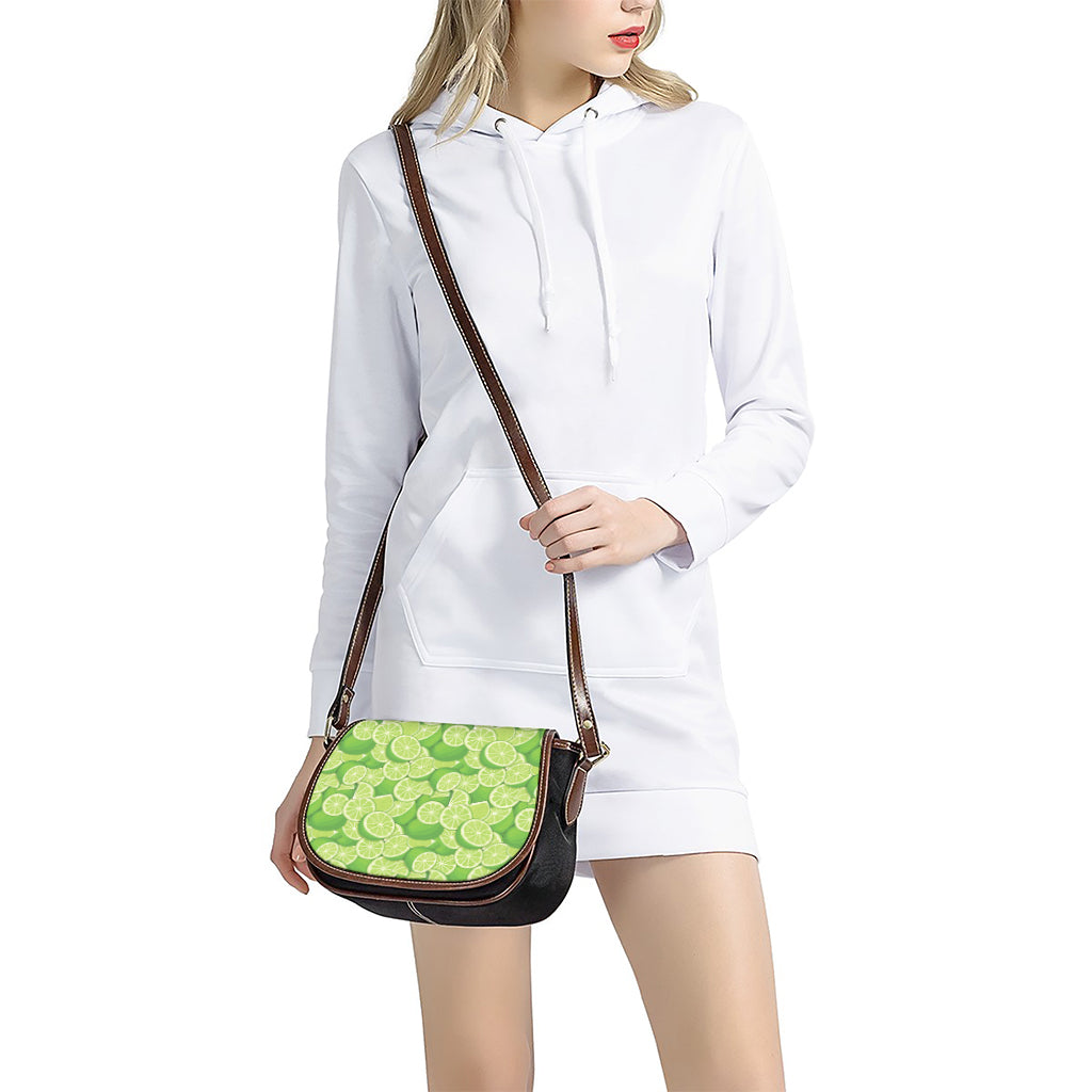 Green Lime Pattern Print Saddle Bag