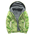 Green Lime Pattern Print Sherpa Lined Zip Up Hoodie