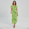 Green Lime Pattern Print Short Sleeve Maxi Dress