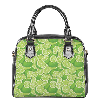 Green Lime Pattern Print Shoulder Handbag