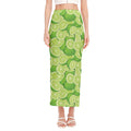 Green Lime Pattern Print Side Slit Maxi Skirt