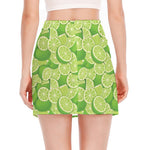 Green Lime Pattern Print Side Slit Mini Skirt