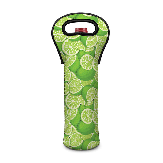 Green Lime Pattern Print Single Neoprene Wine Tote