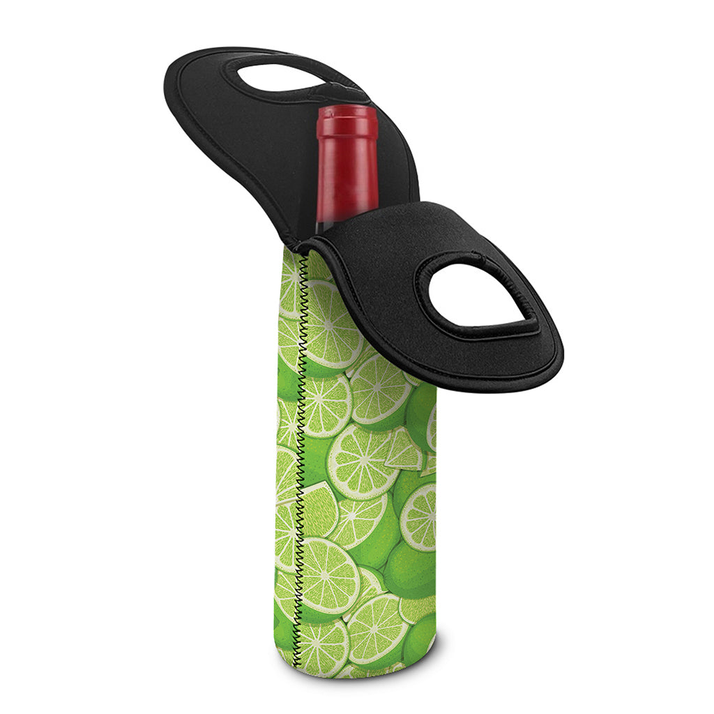 Green Lime Pattern Print Single Neoprene Wine Tote