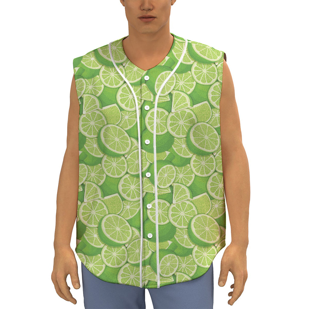 Green Lime Pattern Print Sleeveless Baseball Jersey