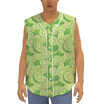 Green Lime Pattern Print Sleeveless Baseball Jersey
