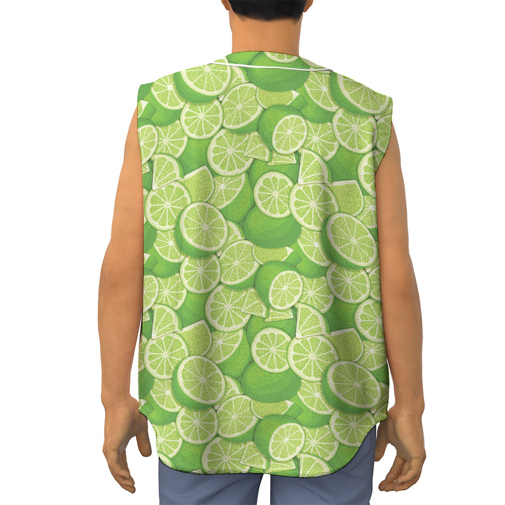 Green Lime Pattern Print Sleeveless Baseball Jersey