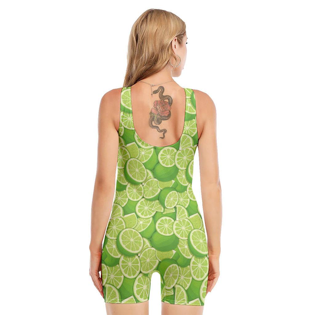 Green Lime Pattern Print Sleeveless One Piece Swimsuit