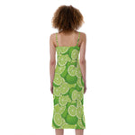 Green Lime Pattern Print Slim Fit Midi Cami Dress