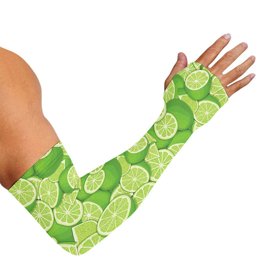 Green Lime Pattern Print Sun Protection Arm Sleeves