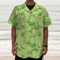 Green Lime Pattern Print Textured Short Sleeve Shirt