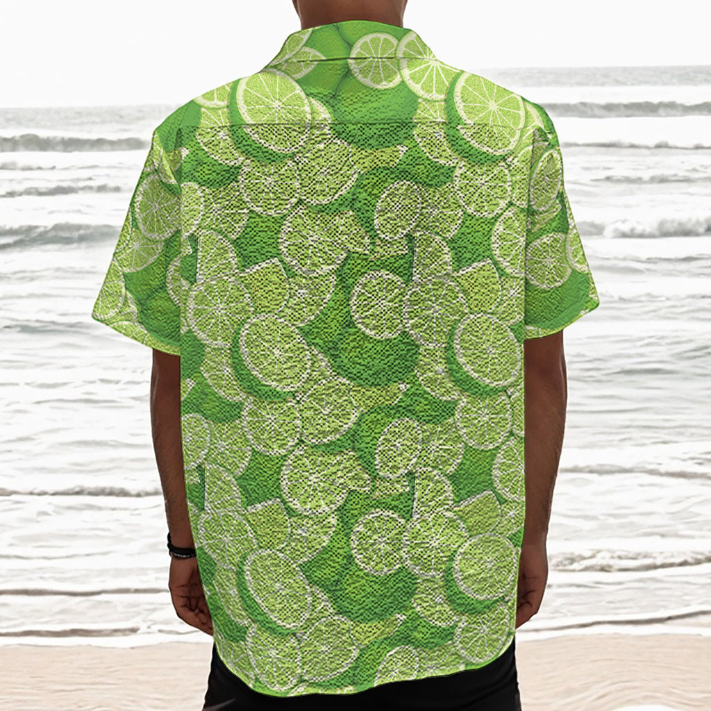Green Lime Pattern Print Textured Short Sleeve Shirt
