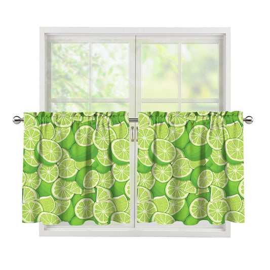 Green Lime Pattern Print Tier Curtains