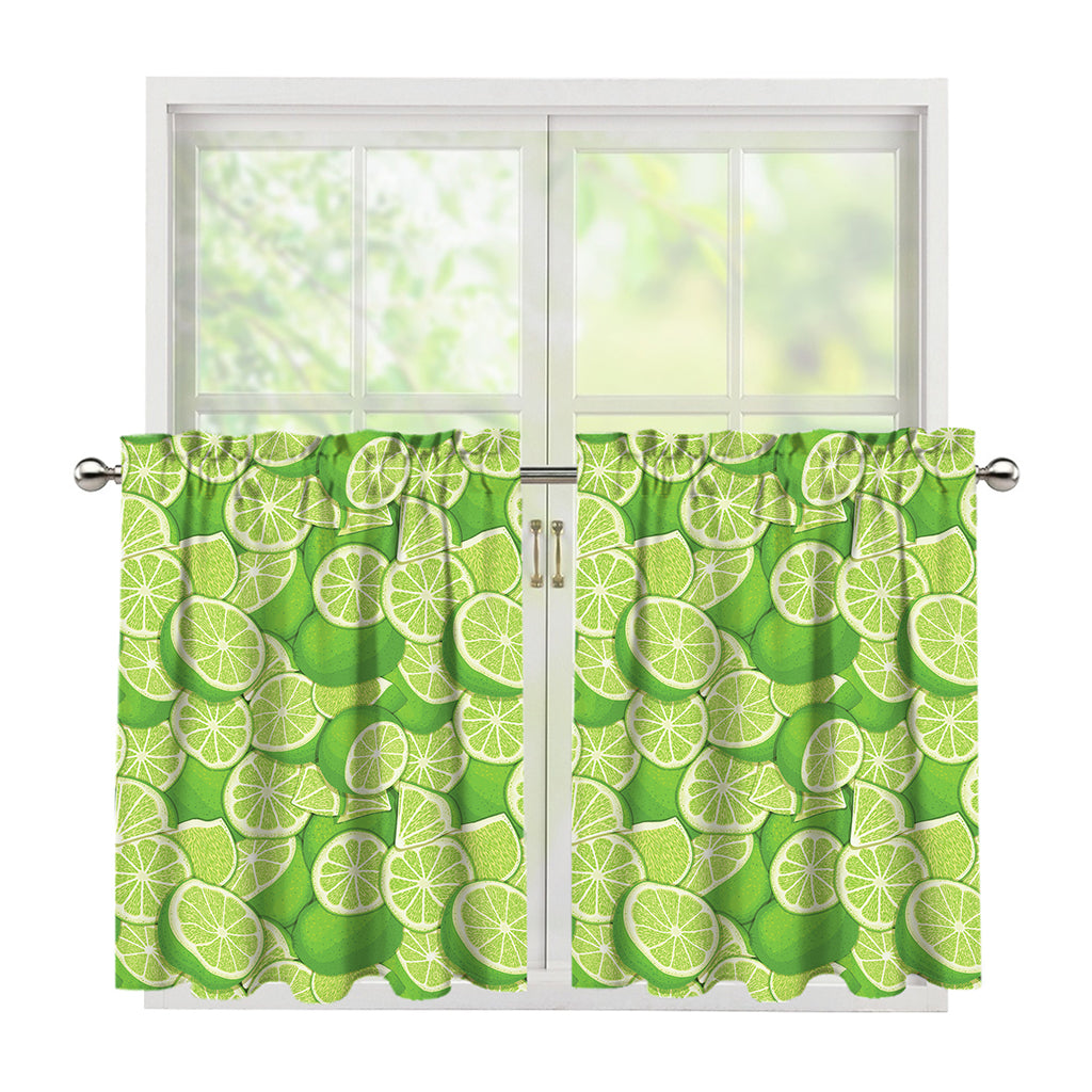Green Lime Pattern Print Tier Curtains
