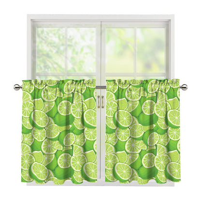 Green Lime Pattern Print Tier Curtains