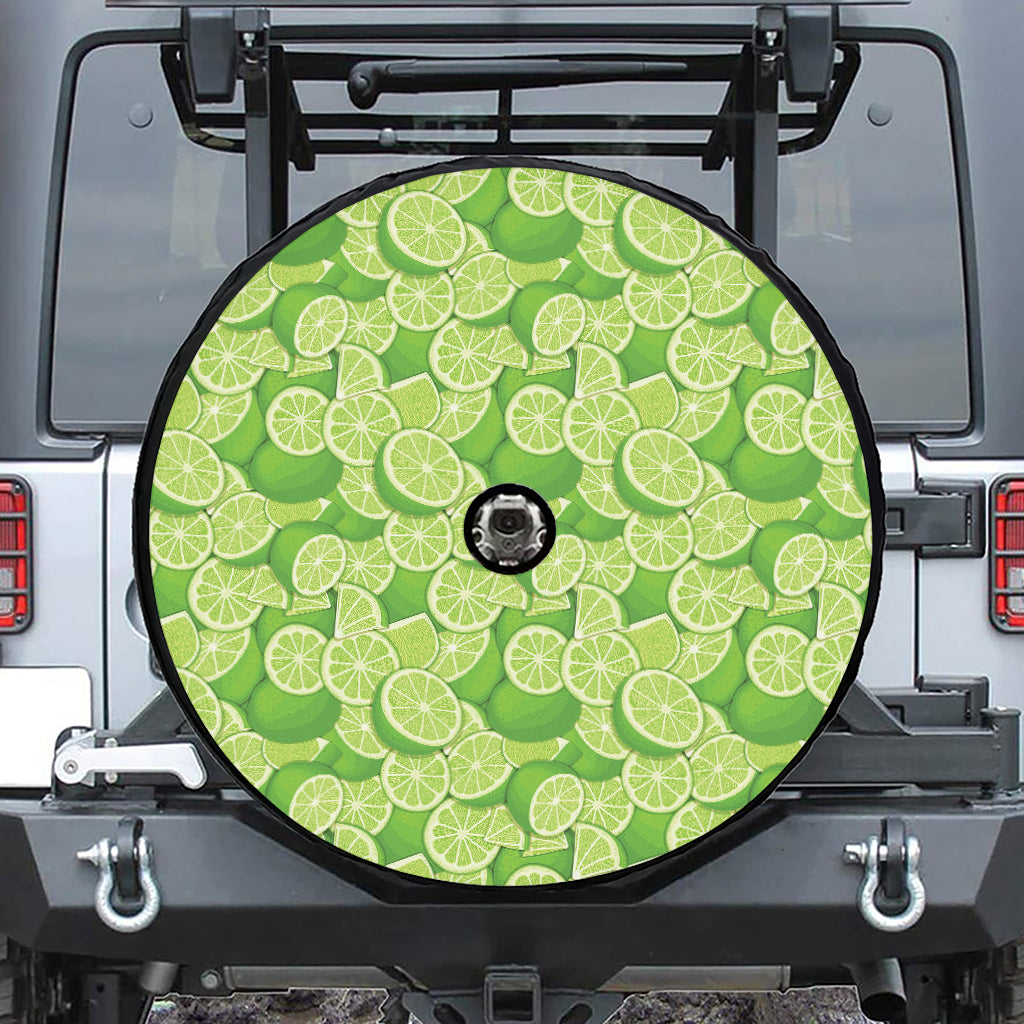 Green Lime Pattern Print Tire Cover With Camera Hole