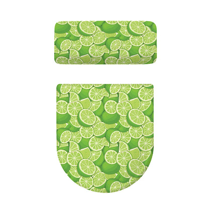 Green Lime Pattern Print Toilet Lid And Tank Cover Set