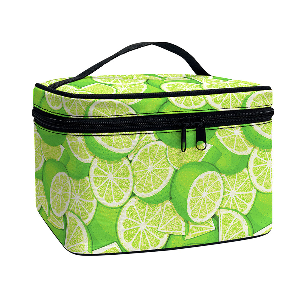 Green Lime Pattern Print Travel Makeup Bag