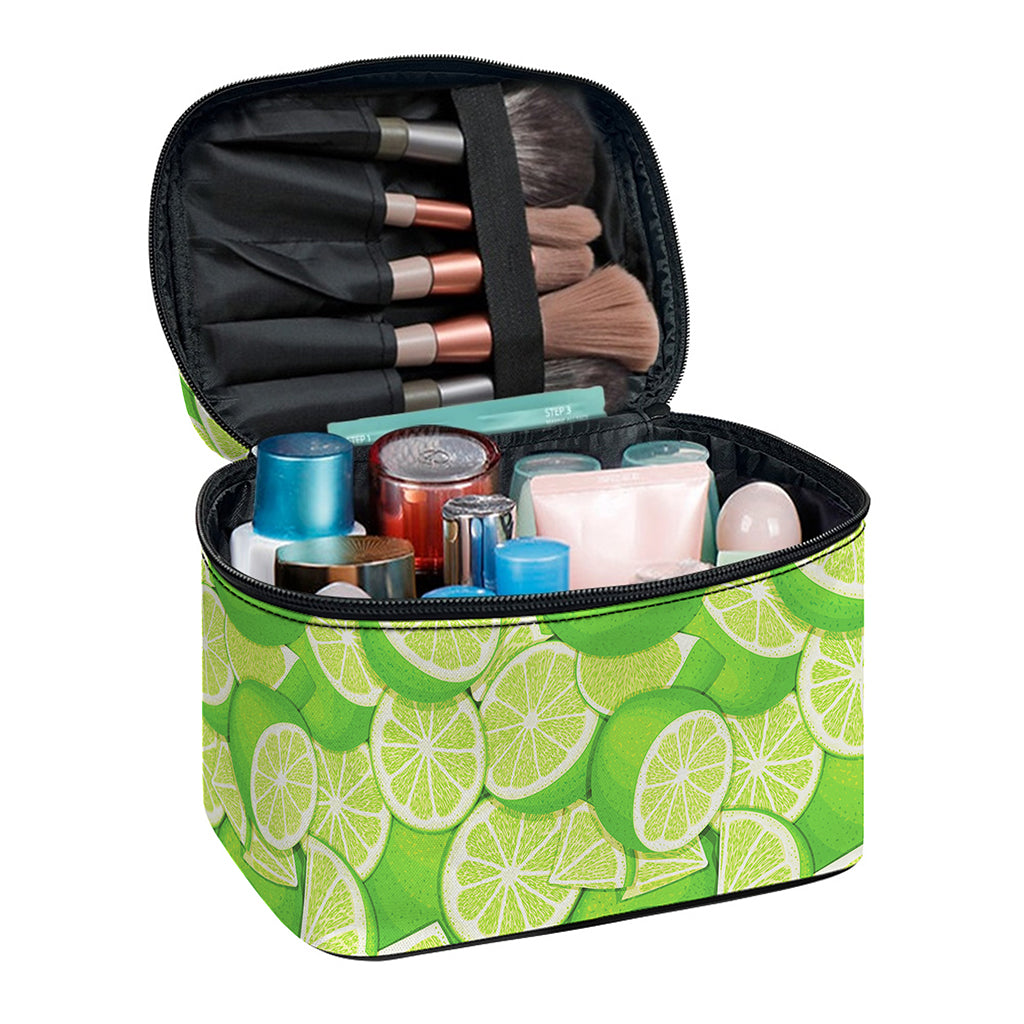 Green Lime Pattern Print Travel Makeup Bag