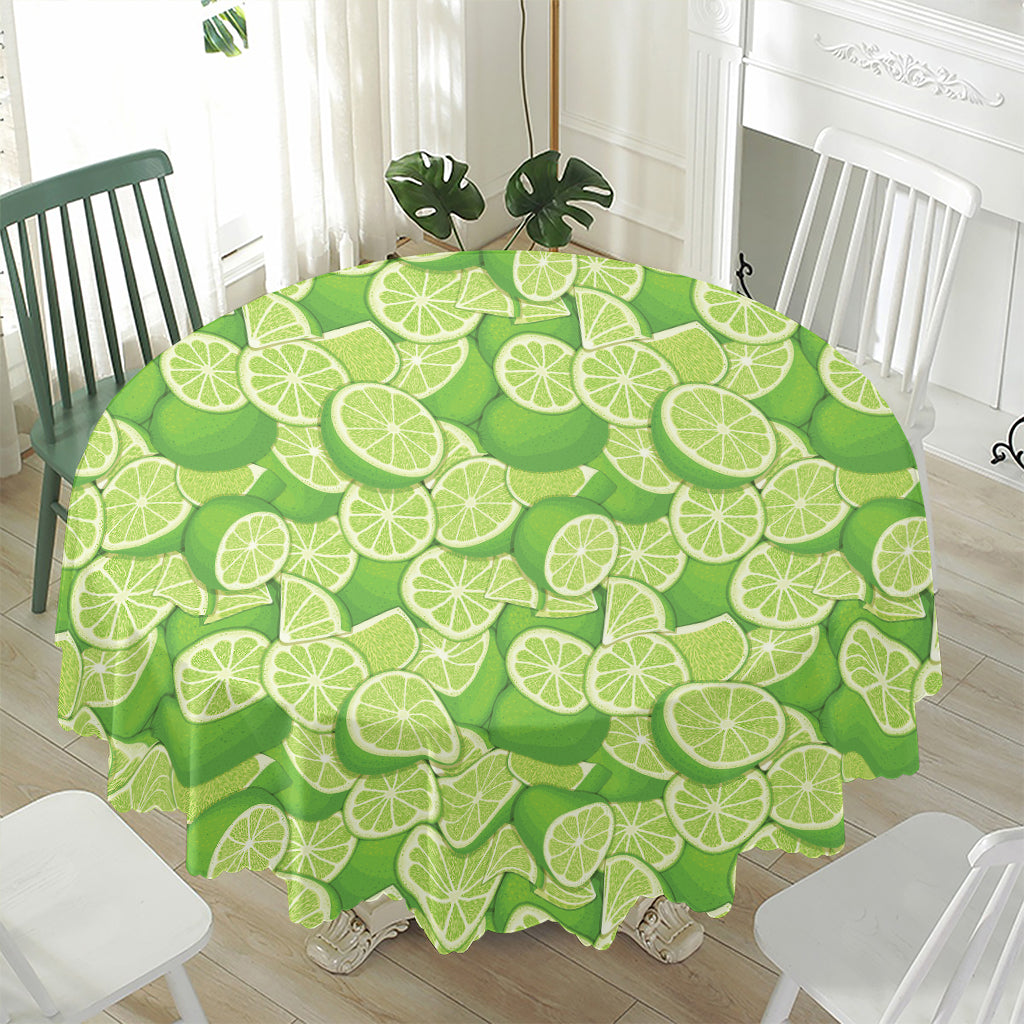Green Lime Pattern Print Waterproof Round Tablecloth