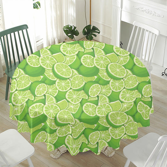 Green Lime Pattern Print Waterproof Round Tablecloth