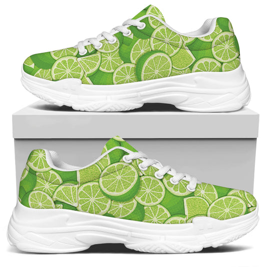 Green Lime Pattern Print White Chunky Shoes