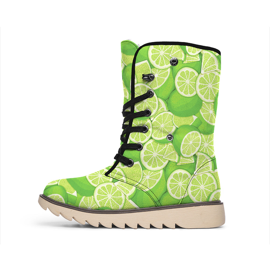 Green Lime Pattern Print Winter Boots