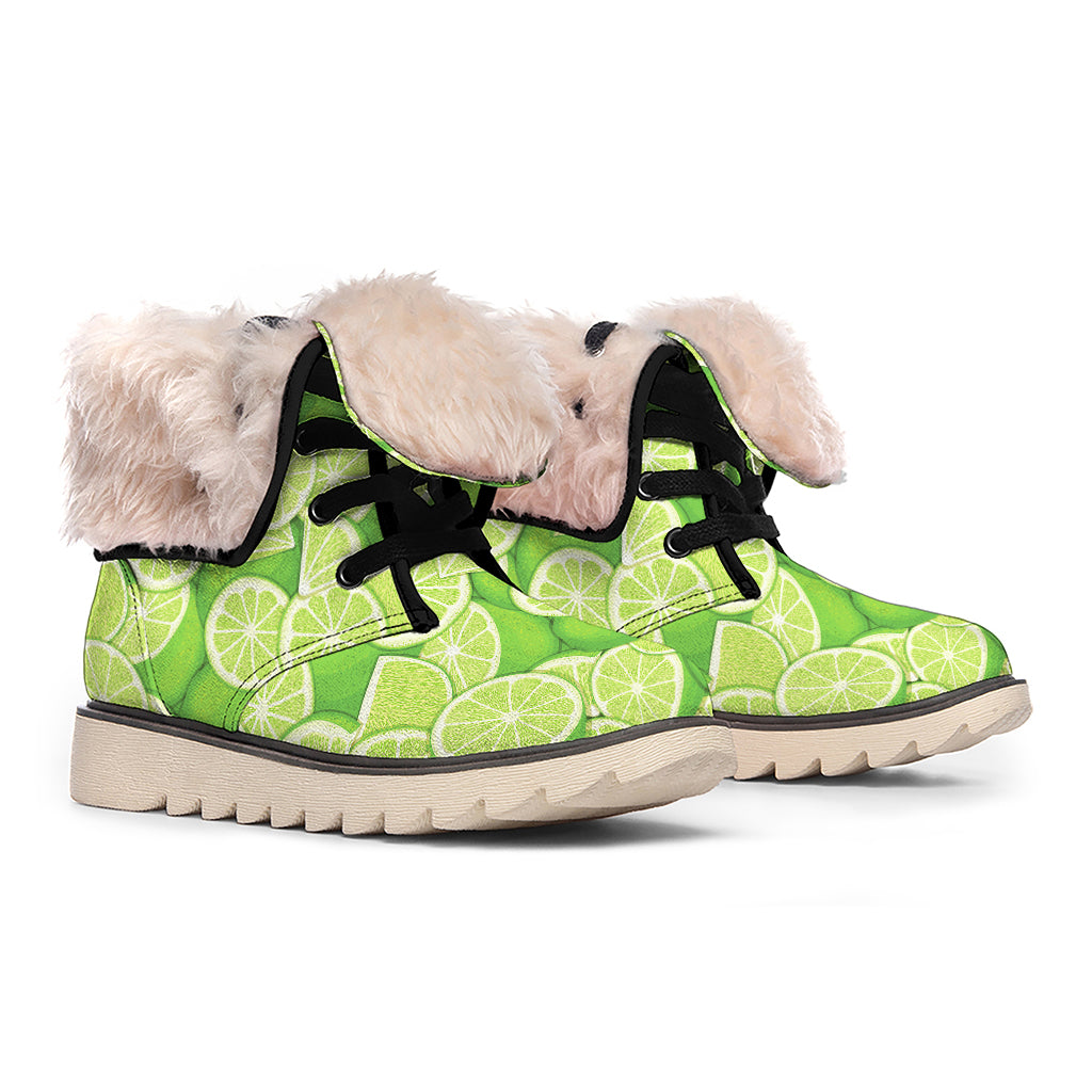 Green Lime Pattern Print Winter Boots