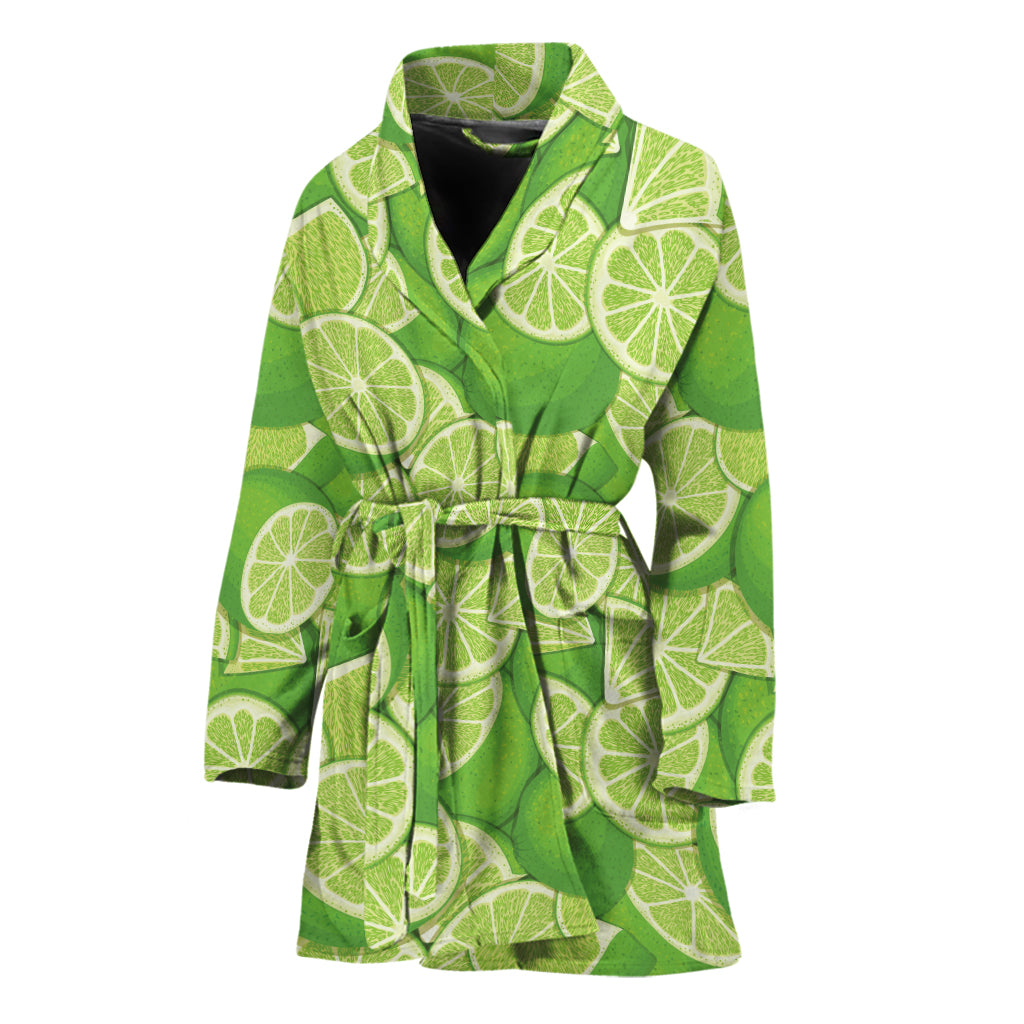 Green Lime Pattern Print Women's Bathrobe