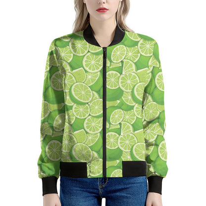 Green Lime Pattern Print Women's Bomber Jacket