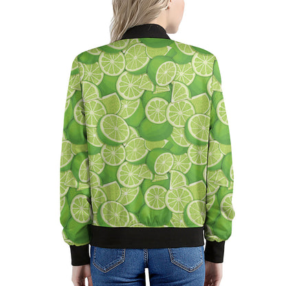 Green Lime Pattern Print Women's Bomber Jacket