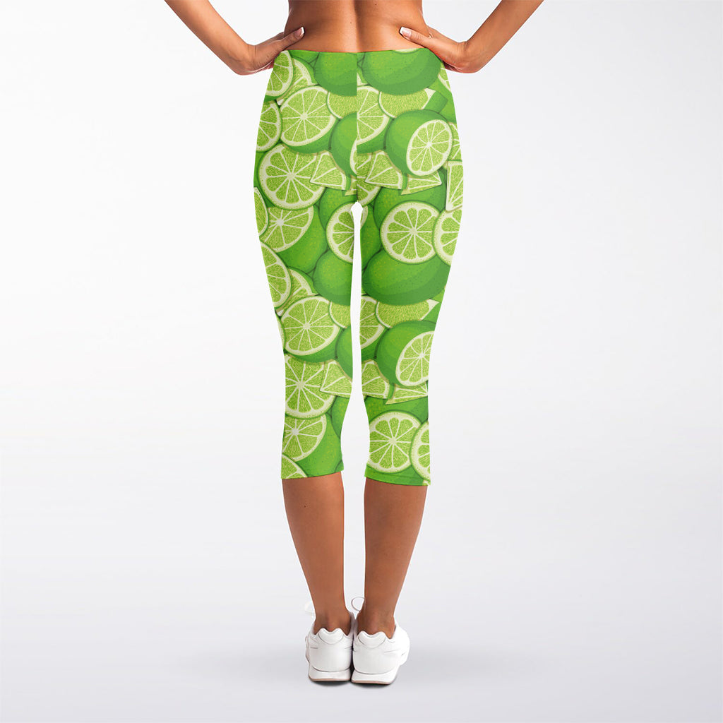 Green Lime Pattern Print Women's Capri Leggings