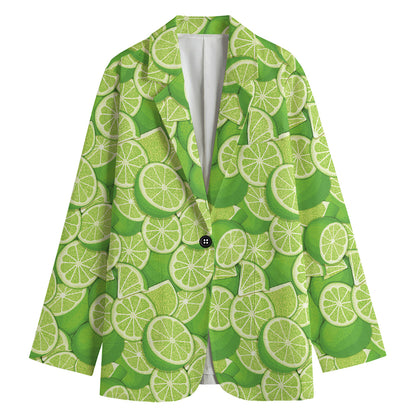 Green Lime Pattern Print Women's Cotton Blazer