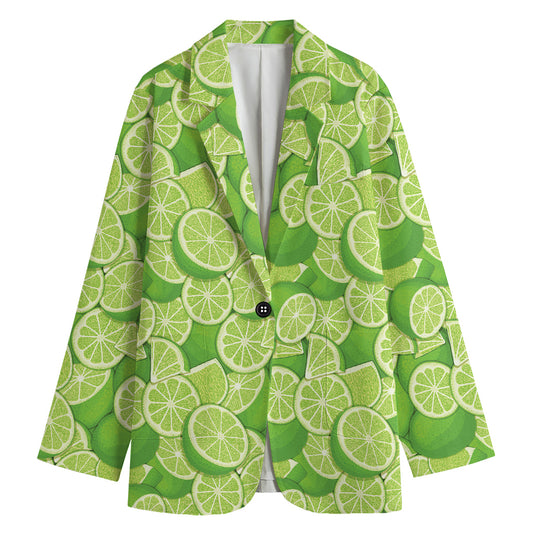 Green Lime Pattern Print Women's Cotton Blazer
