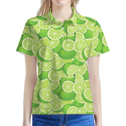 Green Lime Pattern Print Women's Polo Shirt