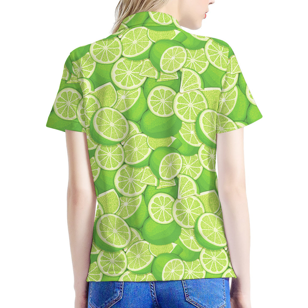 Green Lime Pattern Print Women's Polo Shirt