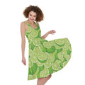 Green Lime Pattern Print Sleeveless Knee Length Dress