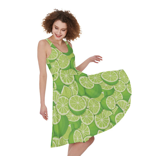 Green Lime Pattern Print Women's Sleeveless Dress