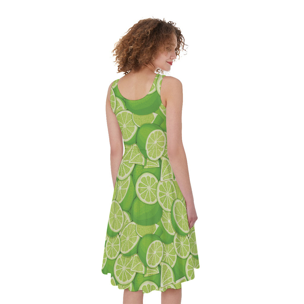 Green Lime Pattern Print Women's Sleeveless Dress