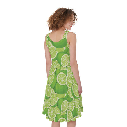Green Lime Pattern Print Women's Sleeveless Dress