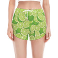 Green Lime Pattern Print Women's Split Running Shorts